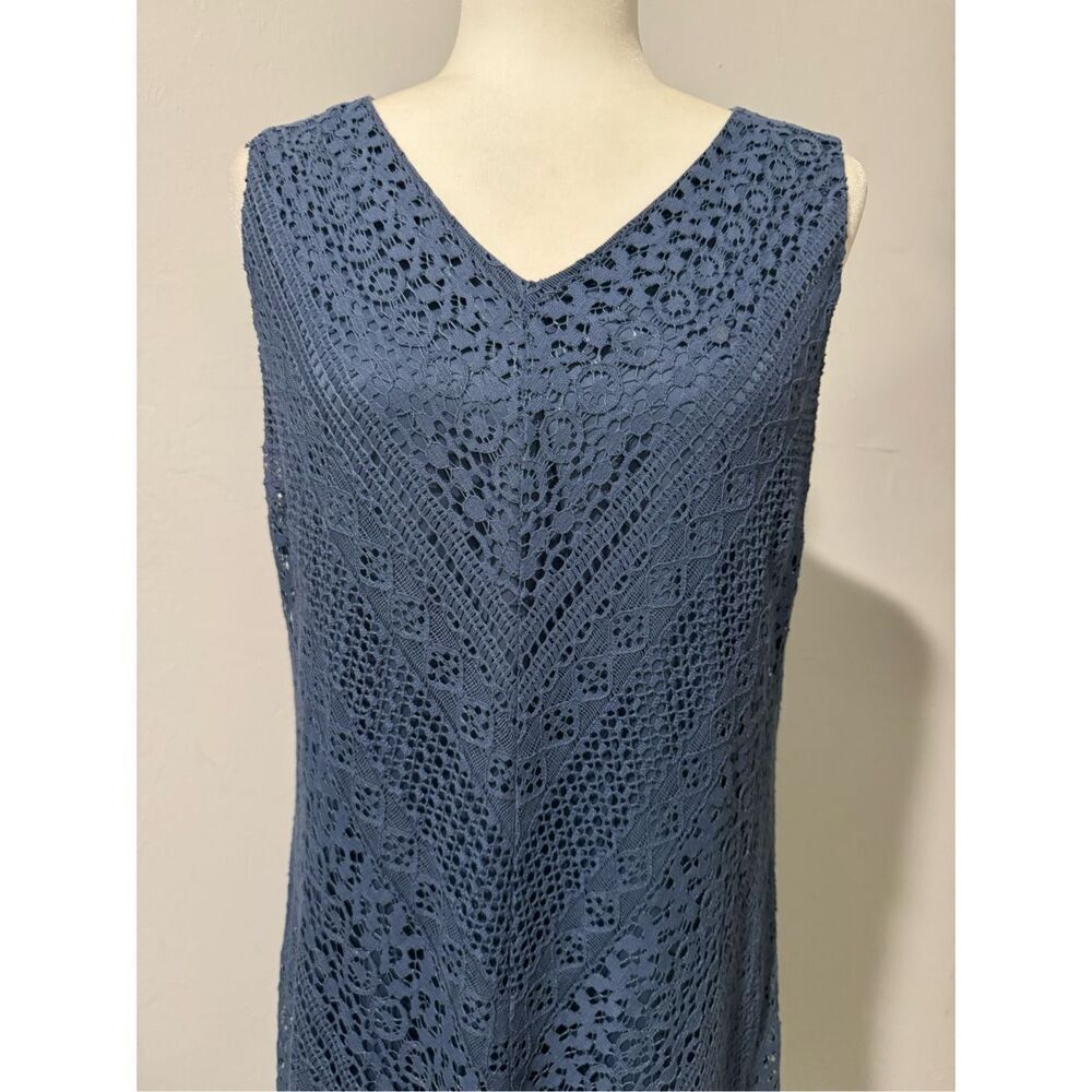Sleeveless Blue Crochet Maxi Dress - V-Neck - Picture 8 of 8